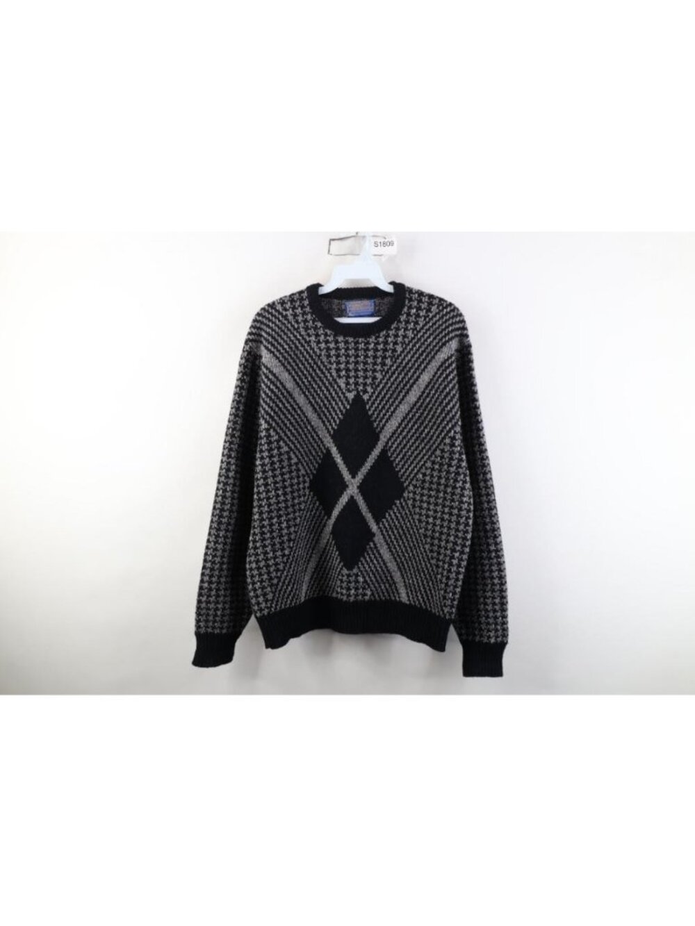 Vintage 90s Pendleton Mens Large Heavyweight Wool Knit Houndstooth Sweater USA
